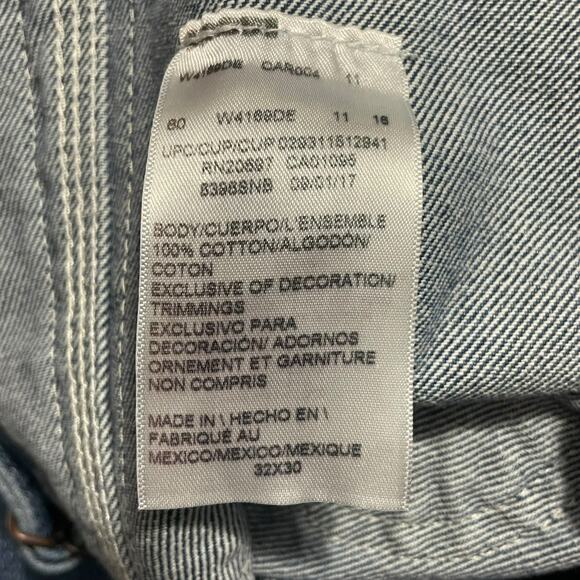 Dickies Mens Size 32 Carpenter Blue Denim Triple Stitch Bib Overalls Side Button - Picture 8 of 10